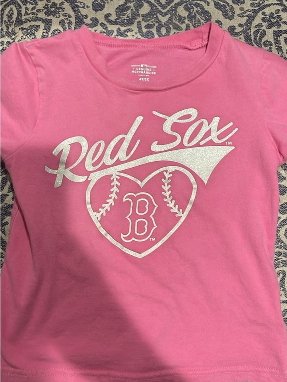 Genuine Merchandise Pink Kids Red Sox Glitter Logo Tee